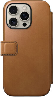 Nomad Modern Leather FolioBookcase voor de Apple iPhone 16 Pro - English Tan Bruin
