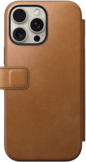 Nomad Modern Leather FolioBookcase voor de Apple iPhone 16 Pro Max - English Tan Bruin