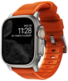 Nomad Rugged band FKM voor de Apple Watch Series 1 t/m 11 / SE / Ultra (44/45/46/49 mm) - Zilver / Oranje - 49 mm