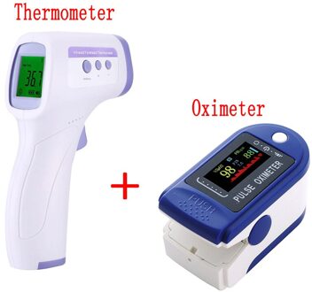 Non-contact 3 Kleuren Backlight Lcd Display Voorhoofd Thermometer Batterij Modellen Bloedzuurstofverzadiging Hartslag Oximeter wit XYY01
