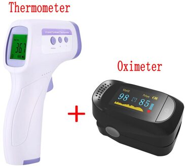 Non-contact 3 Kleuren Backlight Lcd Display Voorhoofd Thermometer Batterij Modellen Bloedzuurstofverzadiging Hartslag Oximeter wit XYY04