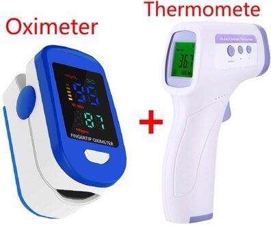 Non-contact 3 Kleuren Backlight Lcd Display Voorhoofd Thermometer Batterij Modellen Bloedzuurstofverzadiging Hartslag Oximeter wit XYY05
