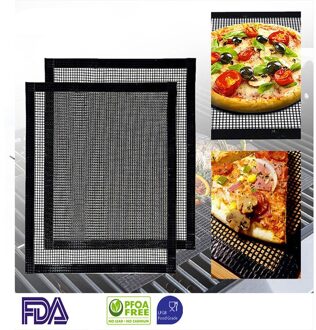 Non-stick Barbecue Grilling Mats High Security Grid Shape BBQ Mat with Heat Resistance Eco-friendly reusable grill net mat 40 x 30cm zwart