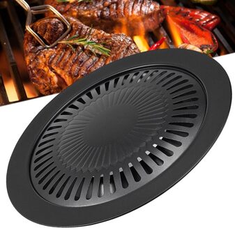 Non-stick Metalen Bbq Grill Plaat Pan Koreaanse Vlees Gebraden Bbq Grillen Pan Ronde 32Cm Keuken Picknick Koken gereedschap
