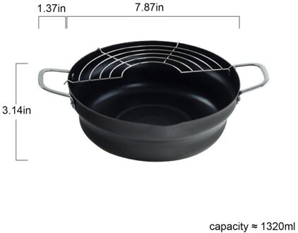 Non Stick Tempura Friteuse Keuken Frituren Pot Thermometre Tempura Friteuse Pan Gebakken Kip Pot Koken Gereedschap Olie Rack thuis zwart 20cm