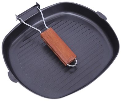 Non-Sticky Gietijzeren Steak Koekenpan Pannen Voor Eieren Ham Houten Handvat Vouwen Draagbare Vierkante Grill Non-stick steak Koekenpan Pannen