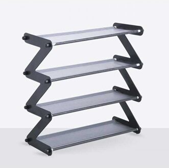 Non-woven Eenvoudige Schoen Rek Boekenplank 4 Lagen Rvs Montage Schoenenrek Thuis Woonkamer Schoenen Opslag Organisatie donker grijs