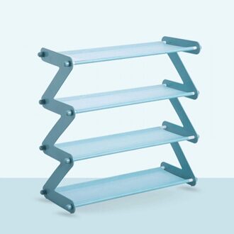 Non-woven Eenvoudige Schoen Rek Boekenplank 4 Lagen Rvs Montage Schoenenrek Thuis Woonkamer Schoenen Opslag Organisatie licht blauw