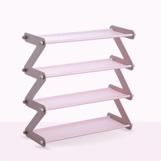 Non-woven Eenvoudige Schoen Rek Boekenplank 4 Lagen Rvs Montage Schoenenrek Thuis Woonkamer Schoenen Opslag Organisatie licht roze
