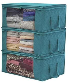 Non-woven Opvouwbare Draagbare Kleding Organizer Tidy Pouch Koffer Home Opbergdoos Quilt Opslag Container Bag-Grijs, blauw