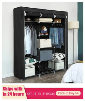 Non Woven Wardrobe Bedroom Cloth Portable Storage Wardrobe Cabinet Folding Clothing Storage Cabinet 175x150x45cm HWC