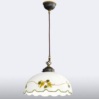 Nonna hanglamp met druivenmotief, handgeschilderd Oudmessing, wit, groen