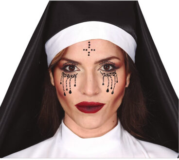 Nonnen verkleed Plak diamantjes - gezicht versiering - zwart - Halloween - make-up Multi