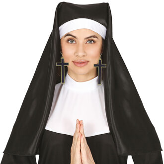 Nonnen/zuster verkleed setje - hoofdkapje en oorbellen - Halloween/carnaval thema accessoires