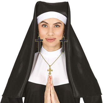 Nonnen/zuster verkleed setje - hoofdkapje/ketting/oorbellen - Halloween/carnaval thema accessoires