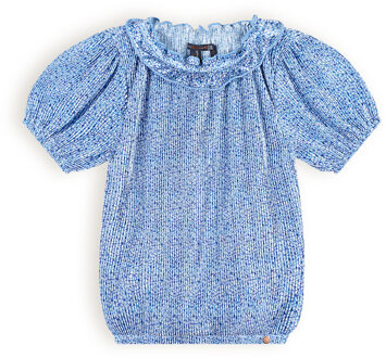 Nono Meisjes blouse AOP plisse - Kessa - Parisian blauw - Maat 134/140