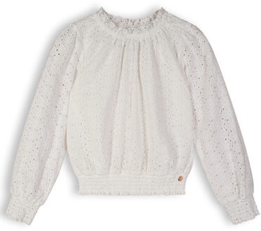Nono Meisjes blouse embroidery - Tomma - Sneeuw wit - Maat 134/140