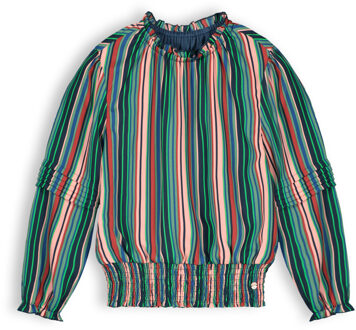 Nono Meisjes blouse gestreept - Taya - Navy blauw - Maat 110