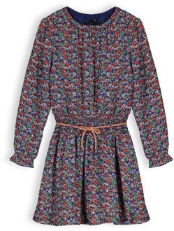 Nono Meisjes jurk bloemen - Manyu - Ensign blauw - Maat 134/140