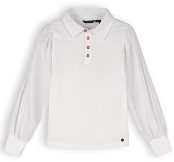 Nono Meisjes shirt met kraag - Kemmy - Sneeuw wit - Maat 122/128