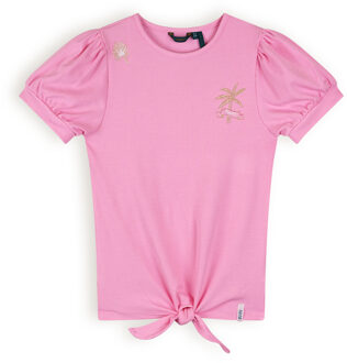 Nono Meisjes t-shirt rib met knoop - Komy - Camelia roze - Maat 110