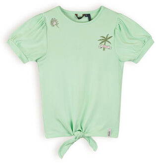 Nono Meisjes t-shirt rib met knoop - Komy - Spring groen - Maat 122/128