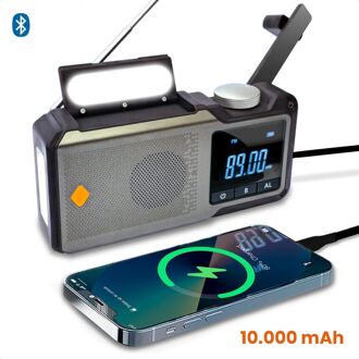 Noodradio - 17 x 9 x 4 cm - Draagbare Radio - Powerbank Zaklamp Oplaadbaar - Digitale Wekker - Bluetooth Zwart