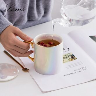 Noord-europa Stijl Ins Zeven Kleur Parel Glazuur Goud Gecoate Keramische Mok Ontbijt Melk Cup Zwarte Thee Koffie Cup single cup