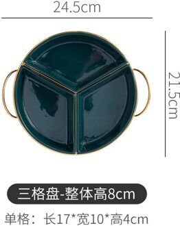 Noord-europese Stijl Keramische Fruitschaal Kleur Glazuur Verdelen Plaat Huishouden Snack Plaat Creatieve Moer Plaat Droog Fruit Box groen Three Squares