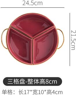 Noord-europese Stijl Keramische Fruitschaal Kleur Glazuur Verdelen Plaat Huishouden Snack Plaat Creatieve Moer Plaat Droog Fruit Box rood Three Squares