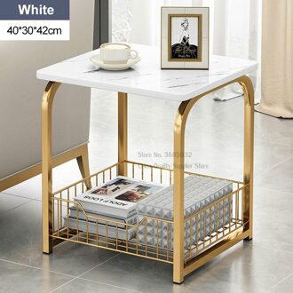 Noord Gouden Thee Tafel Ijzer Vierkante Marmeren Tijdschrift Plank Salontafel Klein Bureau Beweegbare Slaapkamer Woonkamer Meubels wit 2 Layers