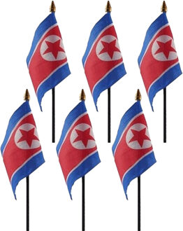Noord Korea - 6x - mini vlaggetje van 10 x 15 cm op stokje - Landen vlag - H27 cm