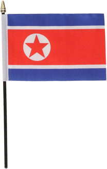 Noord Korea - mini vlaggetje van 10 x 15 cm op stokje - Landen vlag - H27 cm