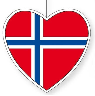 Noorwegen hangdecoraties vlaggen hartjes 14 cm - Feestdecoratievoorwerp