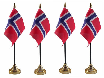 Noorwegen tafelvlaggetjes - 4x stuks - 10 x 15 cm - met gouden standaard - H27 cm - versiering