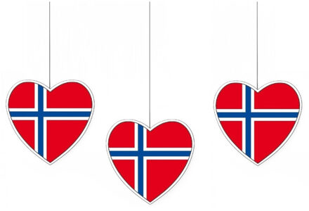 Noorwegen vlag Hang decoratie hartjes - 4x - 14 cm - landen versiering - karton