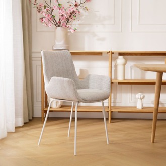 Nora-Eef eetkamerstoel beige gemêleerd - wit onderstel