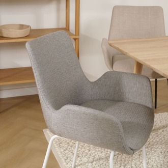 Nora-Eef eetkamerstoel warm grijs - wit onderstel