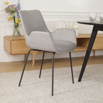 Nora-Eef eetkamerstoel warm grijs - zwart onderstel