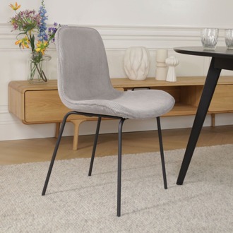 Nora-Fé eetkamerstoel rib warm grijs - zwart onderstel - set van 2