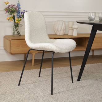 Nora-Fé eetkamerstoel teddy gebroken wit - zwart onderstel - set van 2