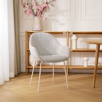 Nora-Mae eetkamerstoel beige gemêleerd - wit onderstel