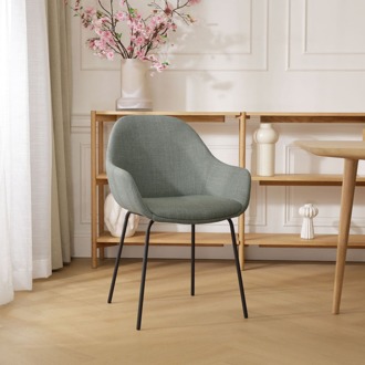 Nora-Mae eetkamerstoel saliegroen - zwart onderstel