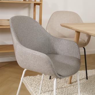 Nora-Mae eetkamerstoel warm grijs - wit onderstel