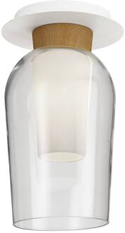 Nora plafondlamp, wit-transparant, glas, metaal wit, transparant, licht hout