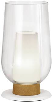 Nora tafellamp, wit-transparant, hoogte 33cm, glas, metaal wit, transparant, licht hout