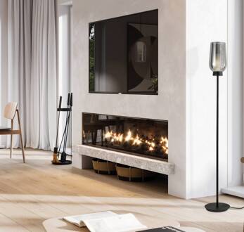 Nora vloerlamp, zwart-chroom, metaal, glas zwart, chroom