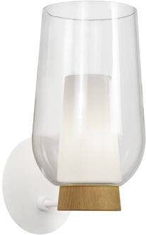 Nora wandlamp, wit-transparant, glas, metaal wit, transparant, licht hout