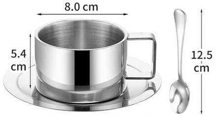 Norbi Koffie Mok Met Handvat Cup Schotel Set Thee Melk Cup Drinking Tool Kantoor Thuis Roestvrij Staal Keuken Drinkwaren 200ml