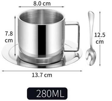 Norbi Koffie Mok Met Handvat Cup Schotel Set Thee Melk Cup Drinking Tool Kantoor Thuis Roestvrij Staal Keuken Drinkwaren 280ml